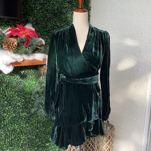 Banana Republic Emerald Green Aida Velvet Wrap Mini Dress NWT Size XS
